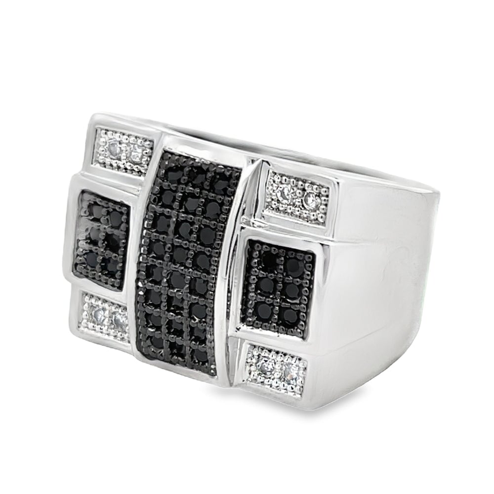 Criss Cross Black & White CZ Ring .925 Sterling Silver