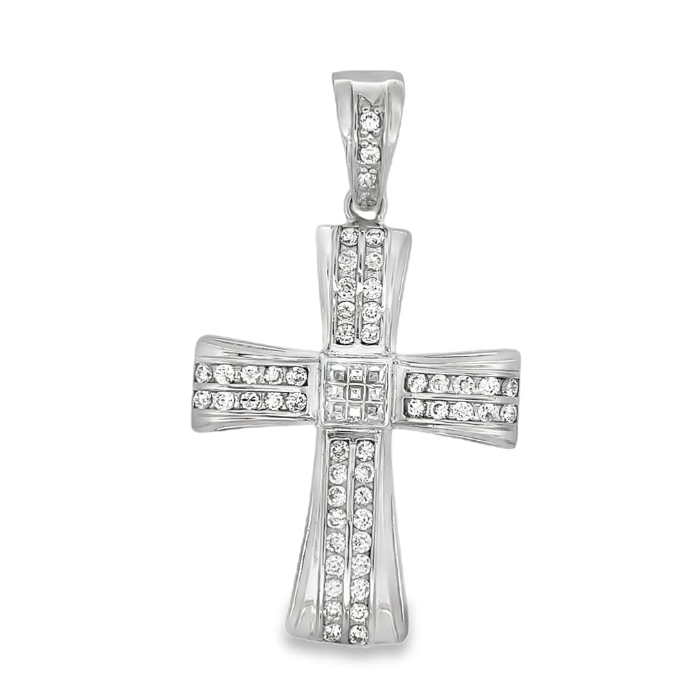 Cross Princess Cut Center CZ Pendant .925 Sterling Silver