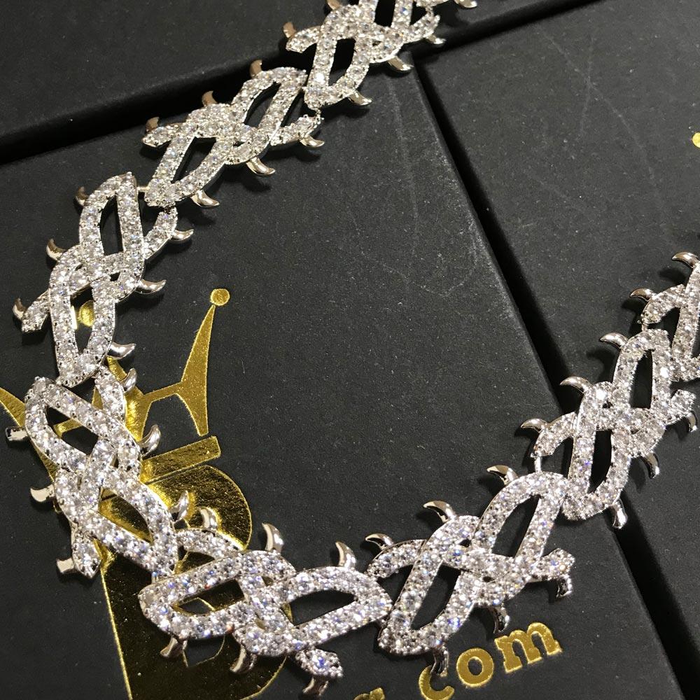 Crown of Thorns White Gold CZ Bling Bling Chain
