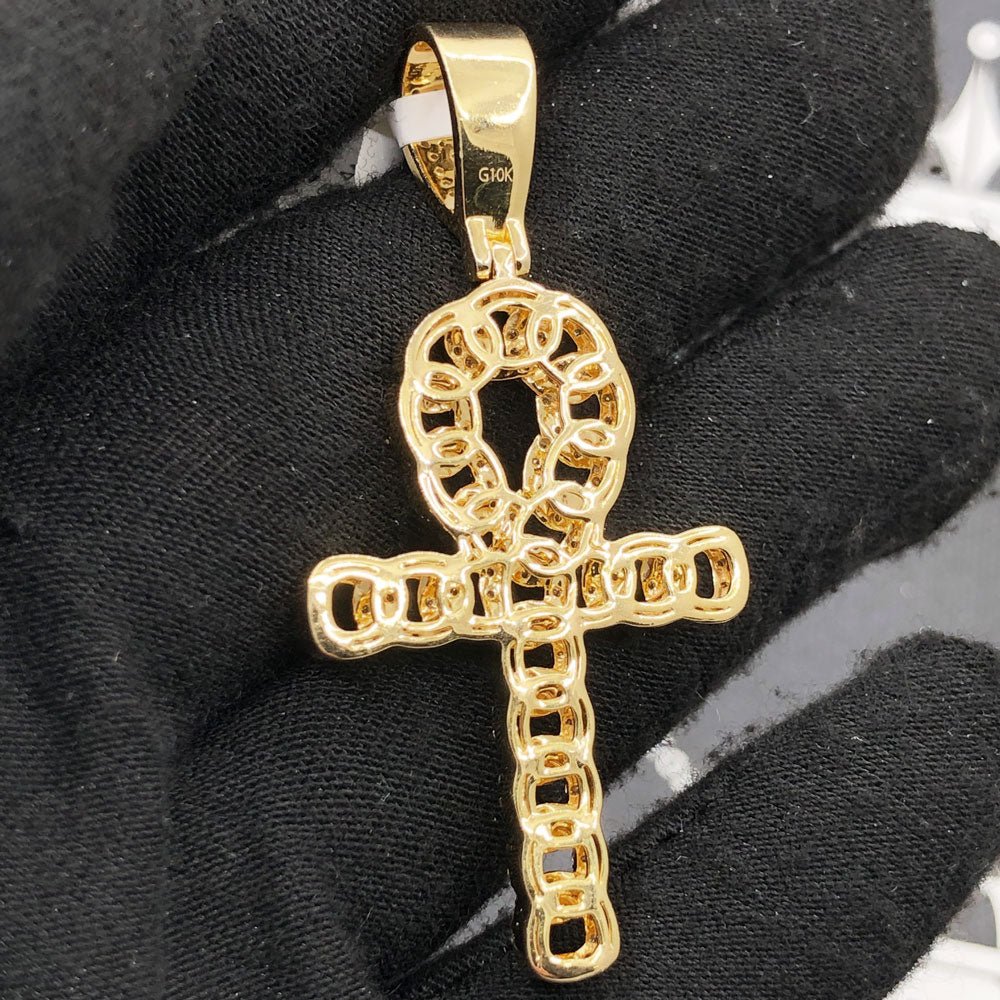 Cuban Ankh Cross 1.33cttw Diamond Pendant 10K Gold