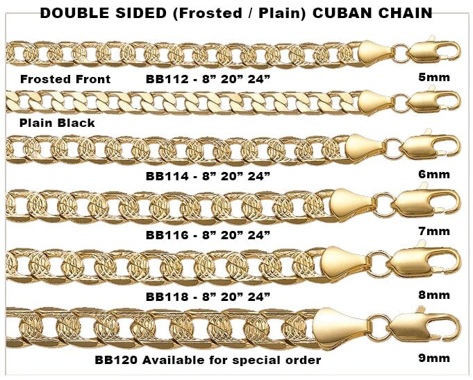 Cuban Curb 2-Sided Plain/Frosted Gold Plated Chain Necklace