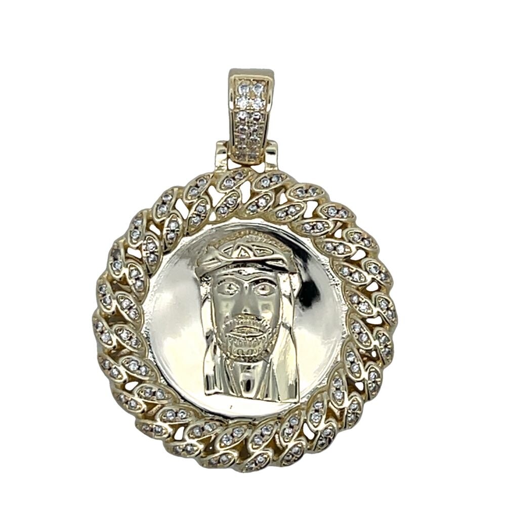 Cuban Jesus Piece Medallion CZ Iced Out Pendant