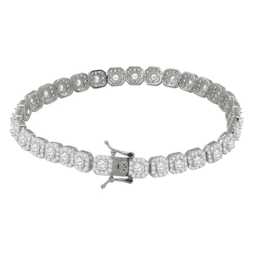 Cushion Cluster CZ Iced Out Bracelet .925 Sterling Silver