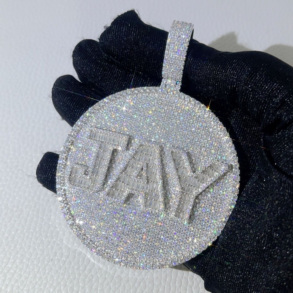 Custom 3 Baguette Letter Round VVS Moissanite Pendant