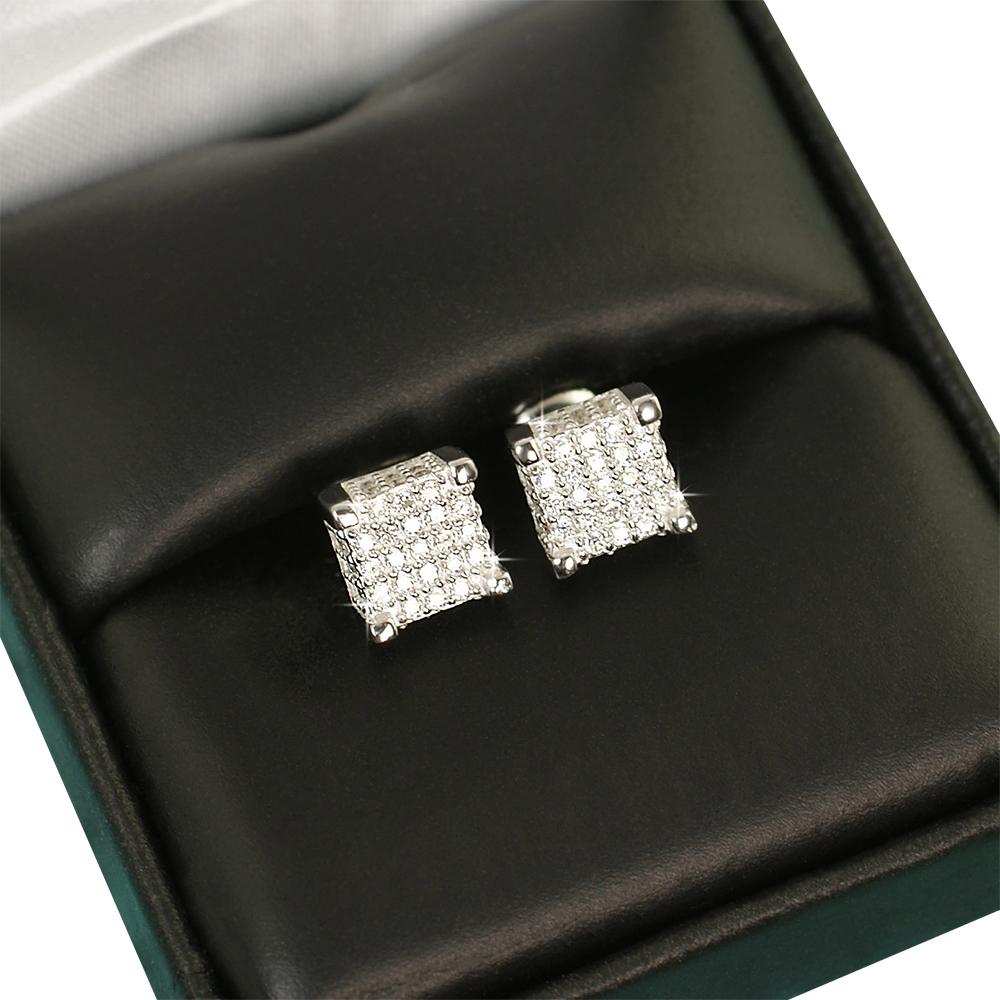 Custom 3D Cube VVS Moissanite Earrings .925 Sterling Silver