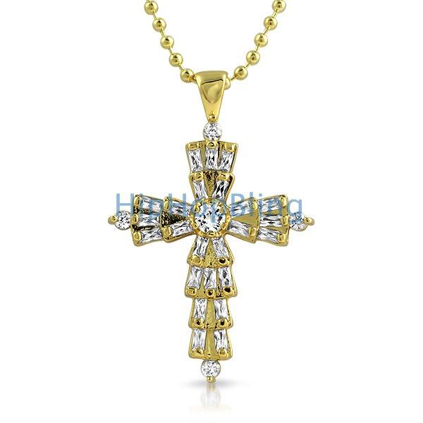 Custom Baguette Cross White CZ on Gold