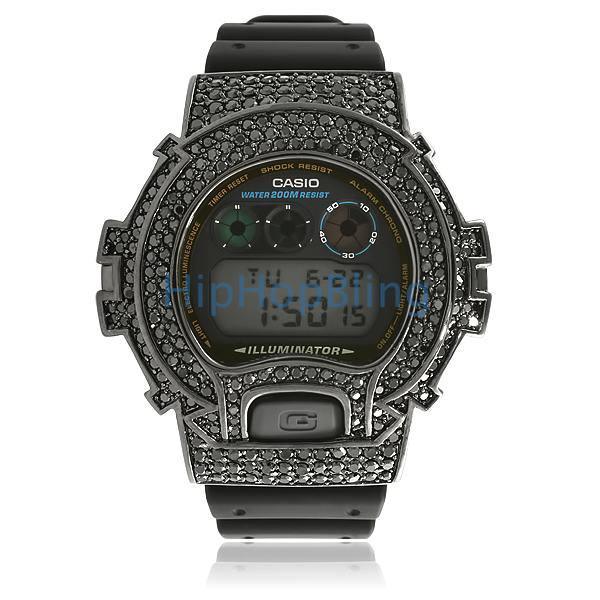 Custom G Shock Watch DW-6900 All Black Bling Bling