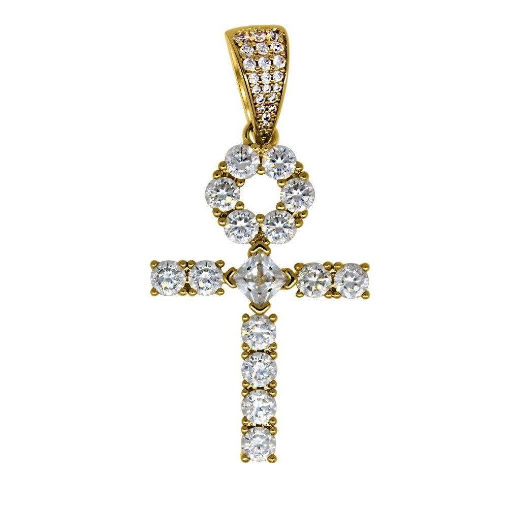 Custom Tennis Ankh Cross Gold Pendant