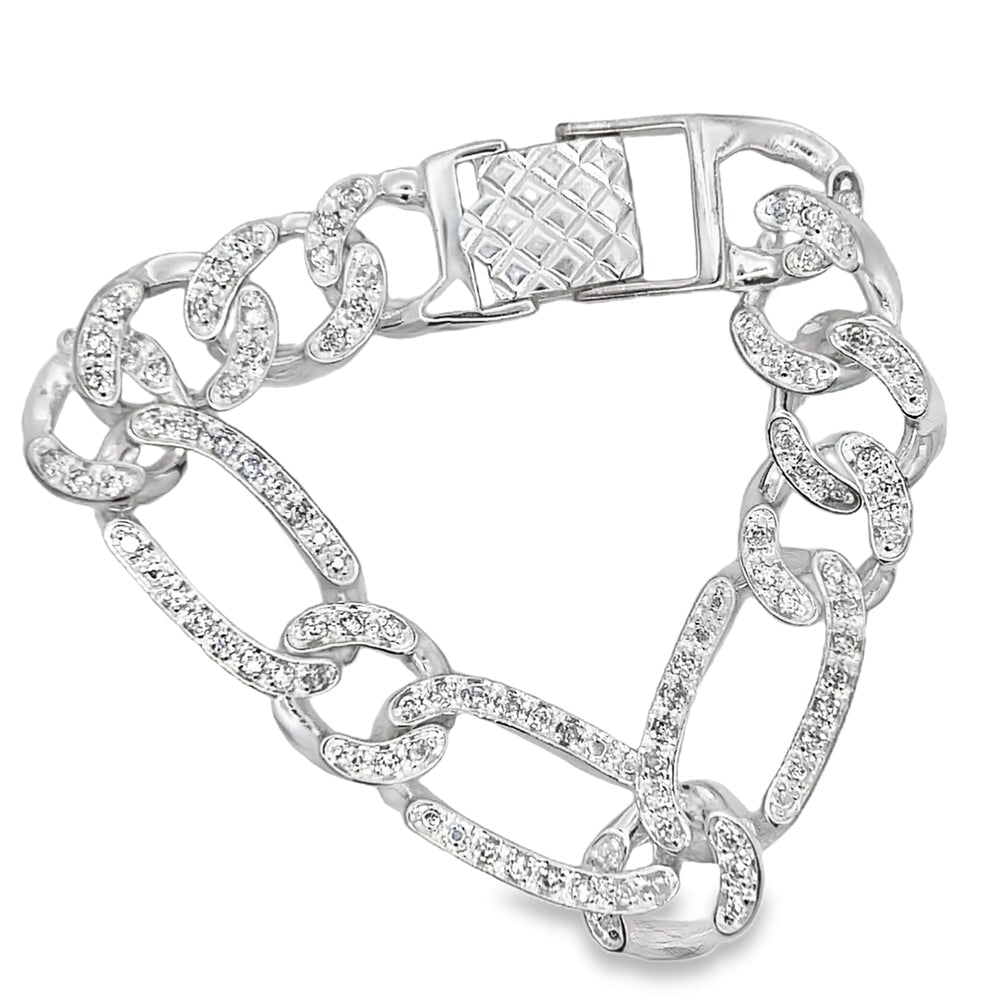CZ Figaro Iced Out Bracelet .925 Sterling Silver