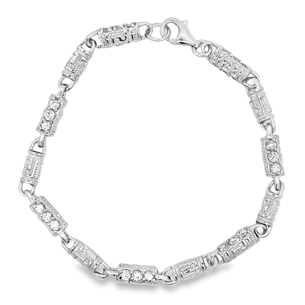CZ Greek Link Bracelet .925 Sterling Silver