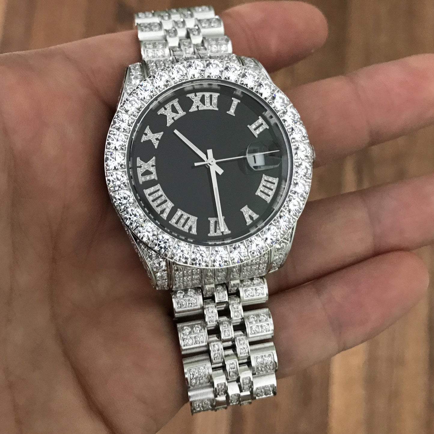 CZ Railroad Tracks 41MM Stainless Steel Micro Pave Watch