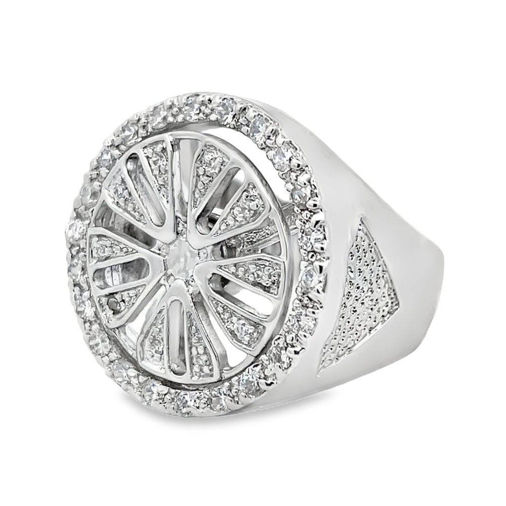 CZ Spinning Wheel Split 5 Spoke Rim Ring .925 Sterling Silver