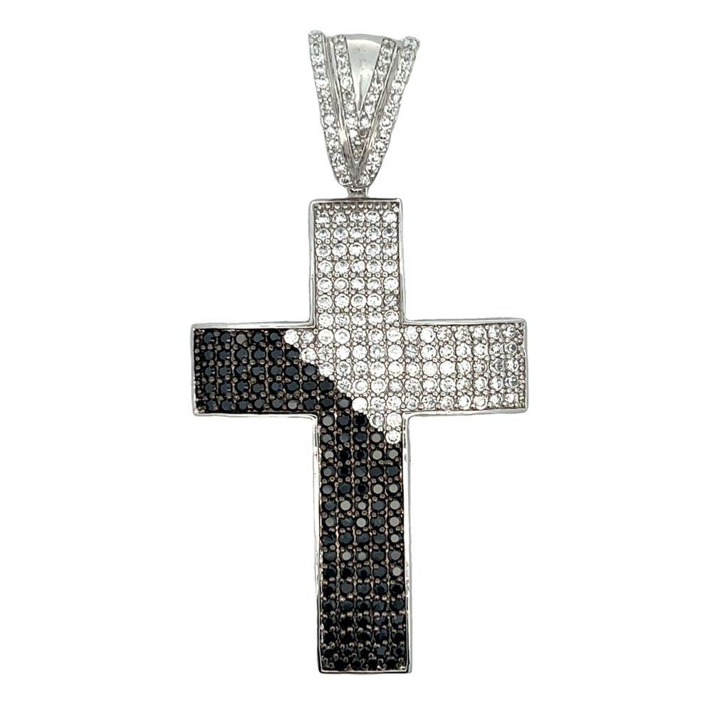 Diagonal Black & White CZ Iced Out Pendant