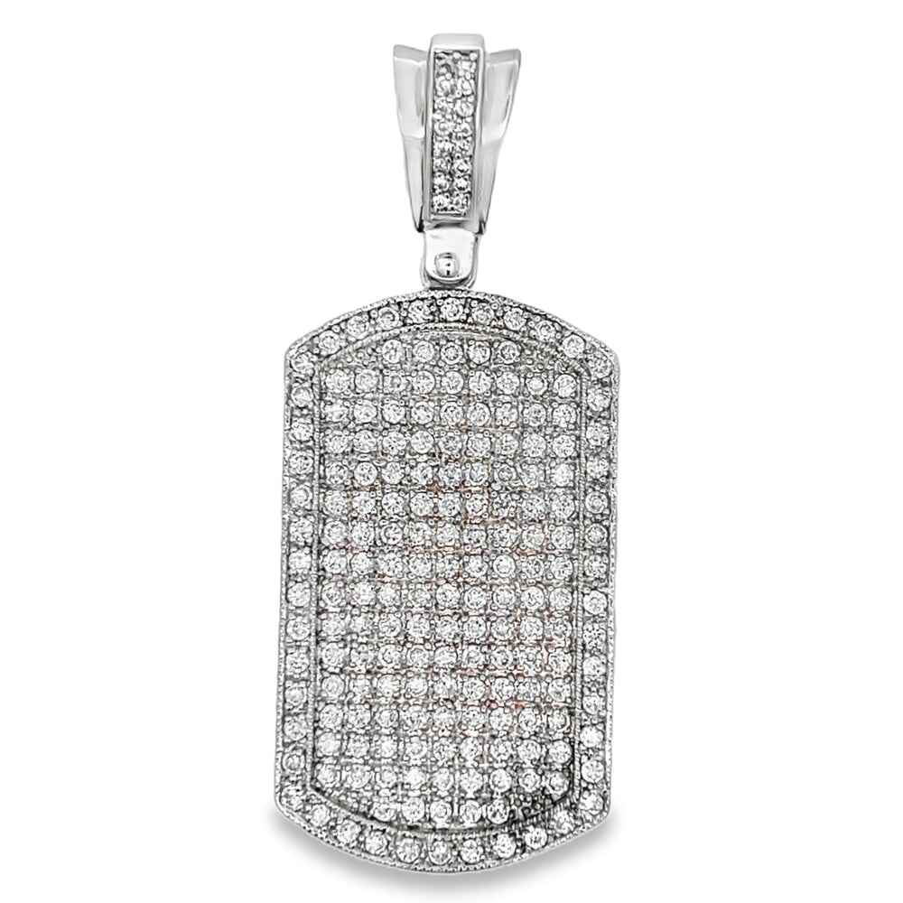 Dog Tag CZ Pendant .925 Sterling Silver