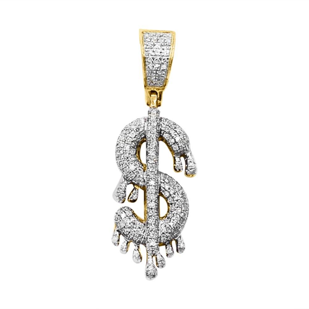 Dollar Sign Money Drip Diamond Pendant .42cttw 10K Yellow Gold