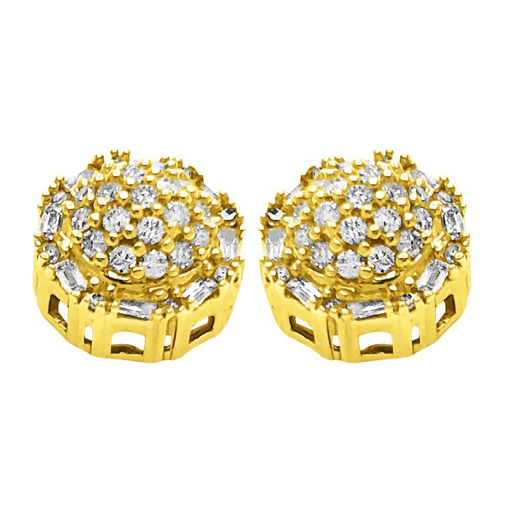 Domed Baguette Circle Diamond Earrings .33cttw 10K Yellow Gold