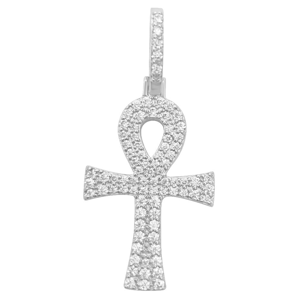 Double Ankh Cross .90 Carat VVS Moissanite Pendant .925 Sterling Silver