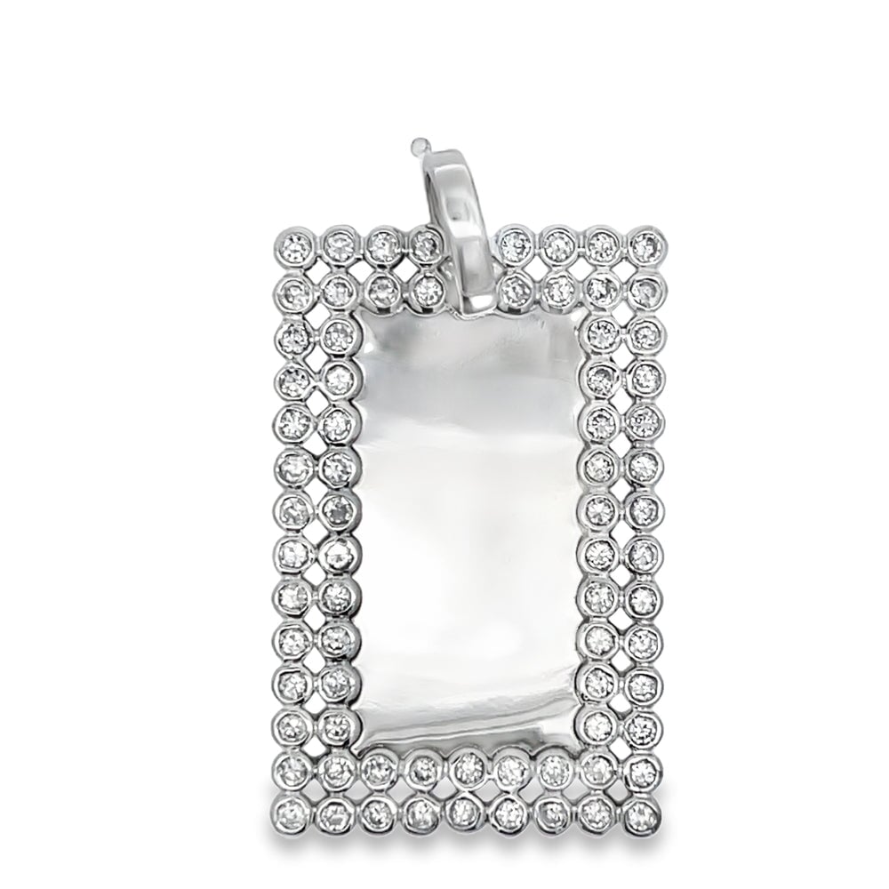 Double Bezel Dog Tag CZ Pendant .925 Sterling Silver