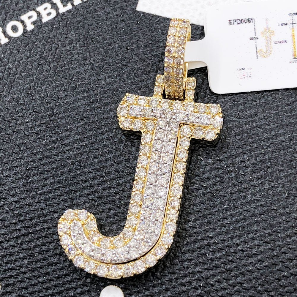 Double Block Letter Initial Diamond Pendant 10K Yellow Gold