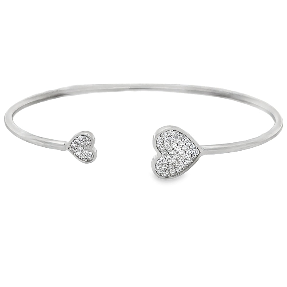 Double Heart Moissanite Iced Out Bangle .925 Sterling Silver