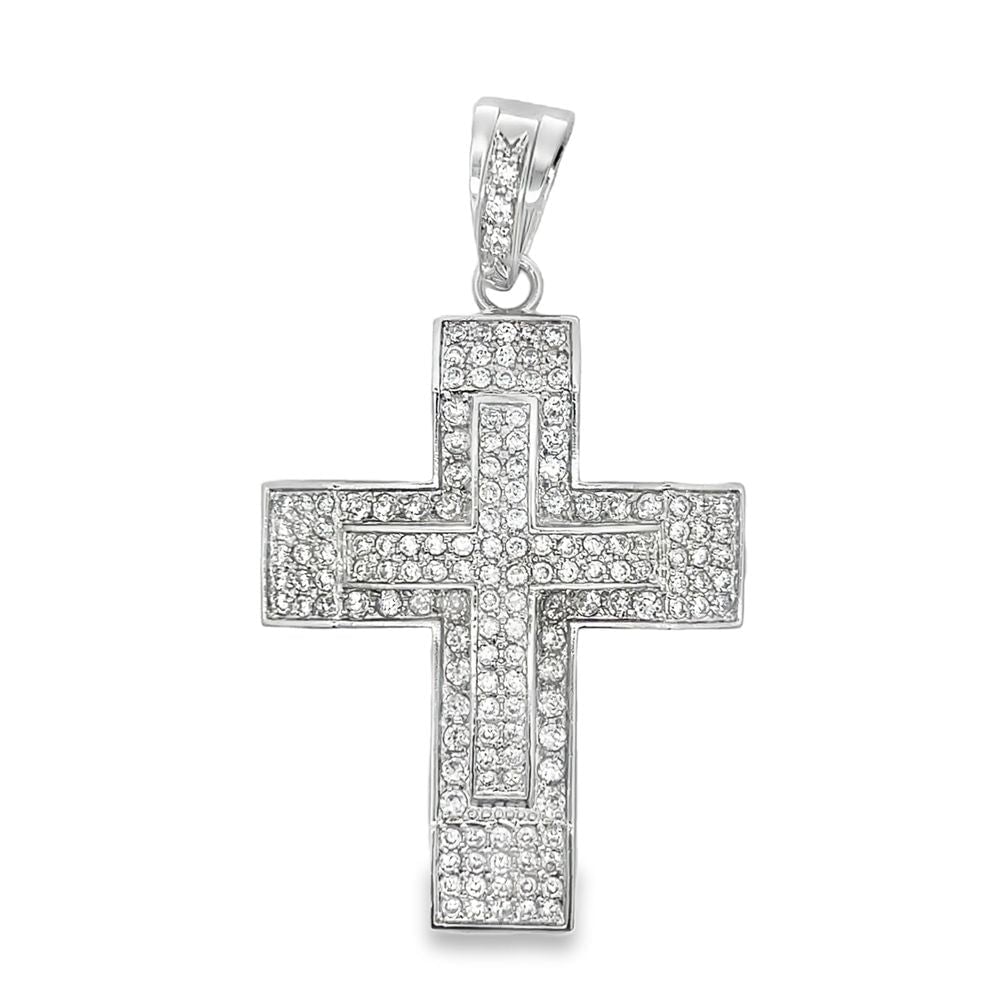 Double Layer Cross CZ Iced Out Pendant