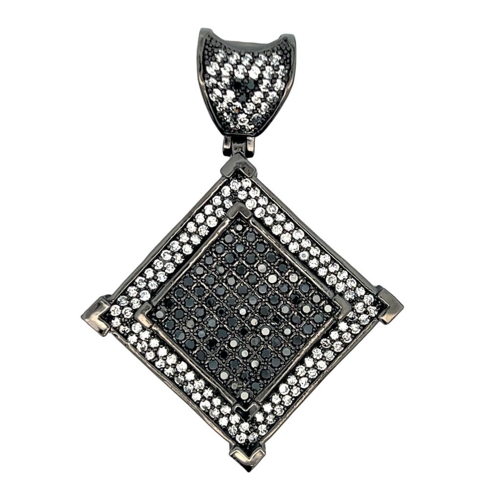 Double Square Black CZ Iced Out Pendant