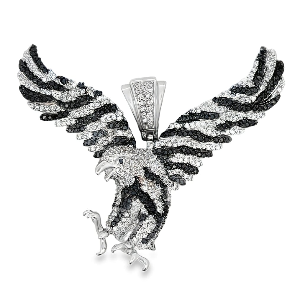 Eagle Black & White CZ Pendant .925 Sterling Silver