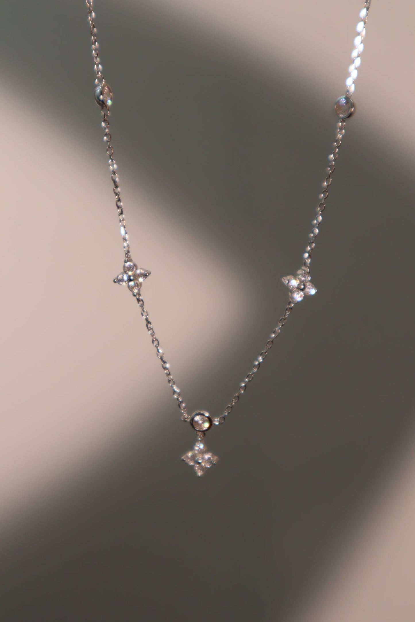 Palladium White Gold Plated Multi Starlight Petal Necklace