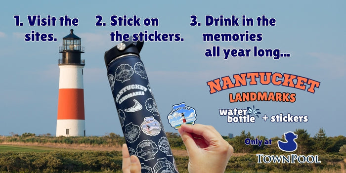 Nantucket Landmarks Water Bottle with Matching Stickers (Pink) 24.oz