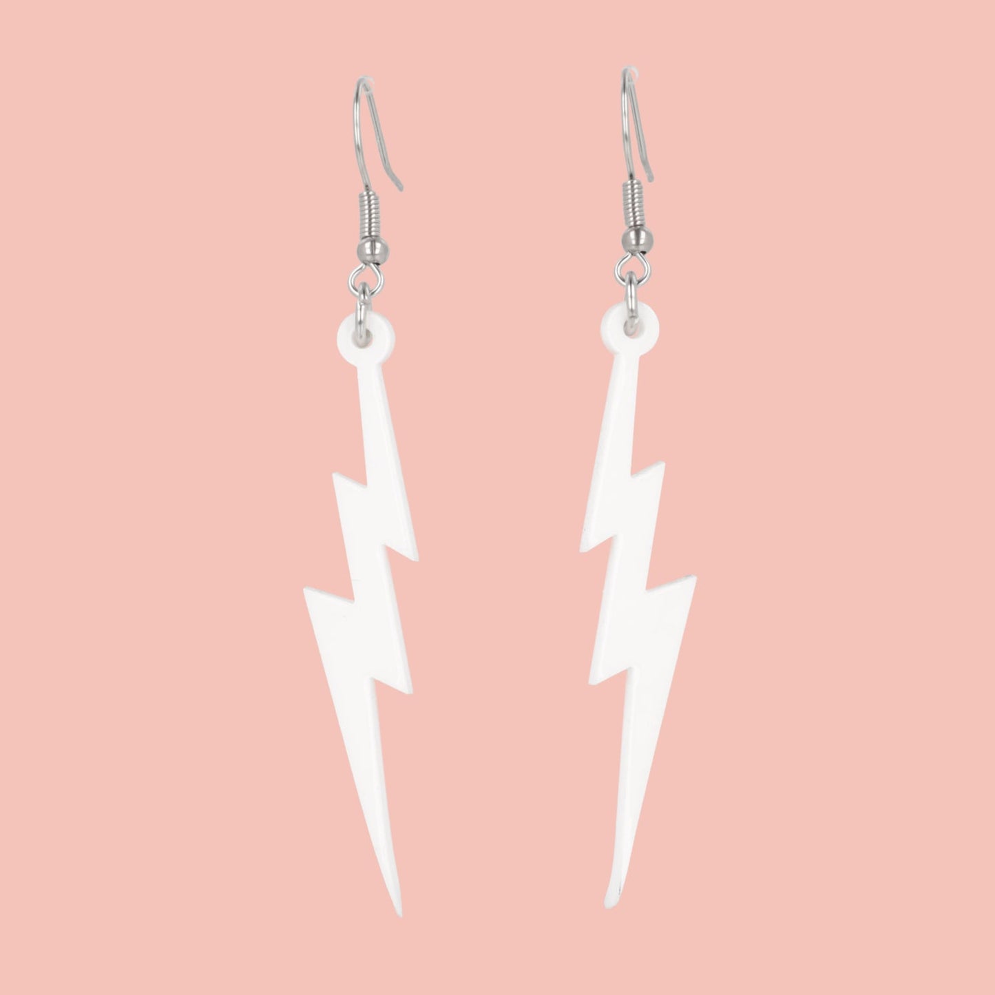 White Lightning Bolt Earrings