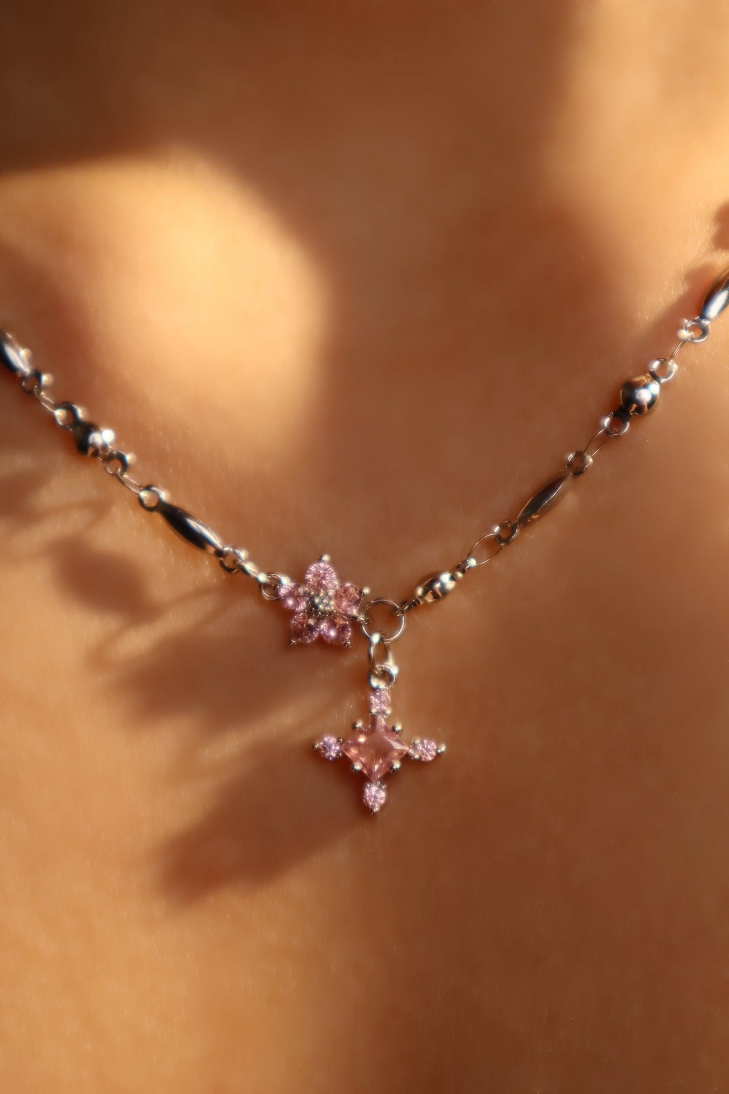Palladium White Gold Plated Tourmaline Starlight Cross Necklace
