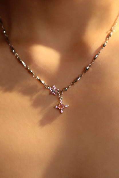 Palladium White Gold Plated Tourmaline Starlight Cross Necklace
