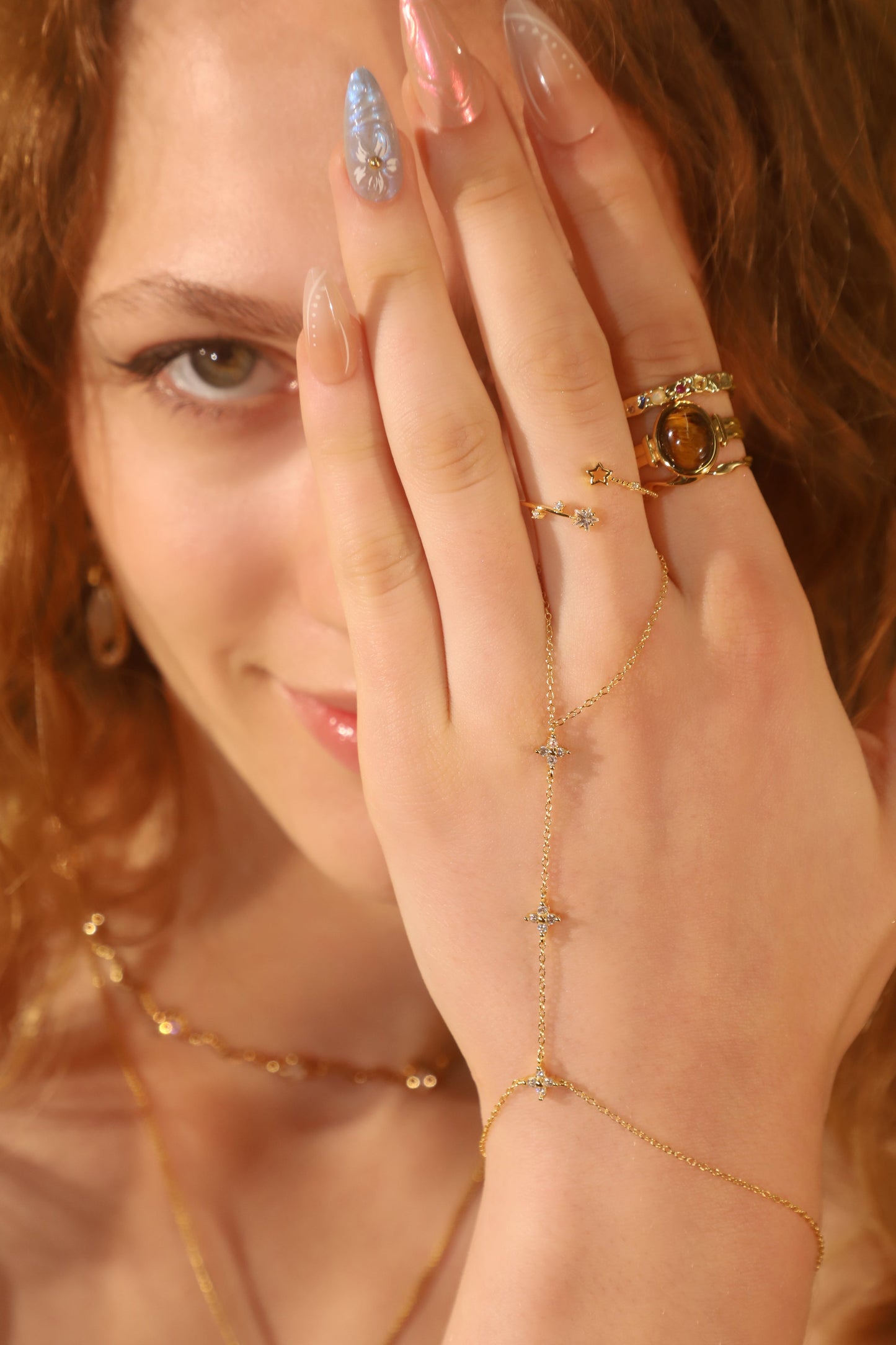 18K Gold Vermeil Starlight Petal Hand Chain Bracelet