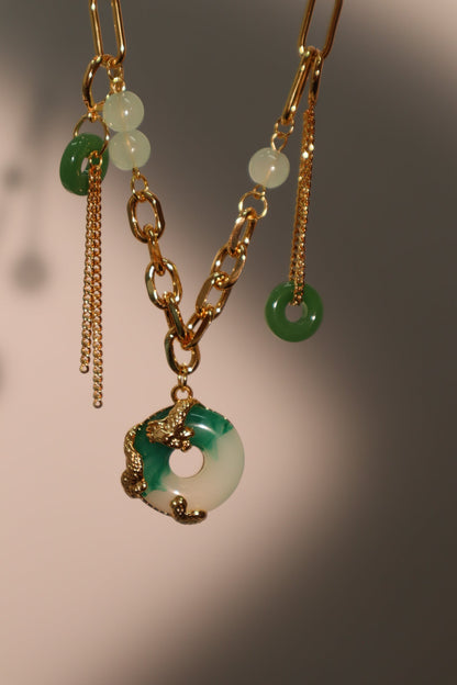 18K Real Gold Plated Jade Dragon Necklace (EARRINGS INCLUDED)