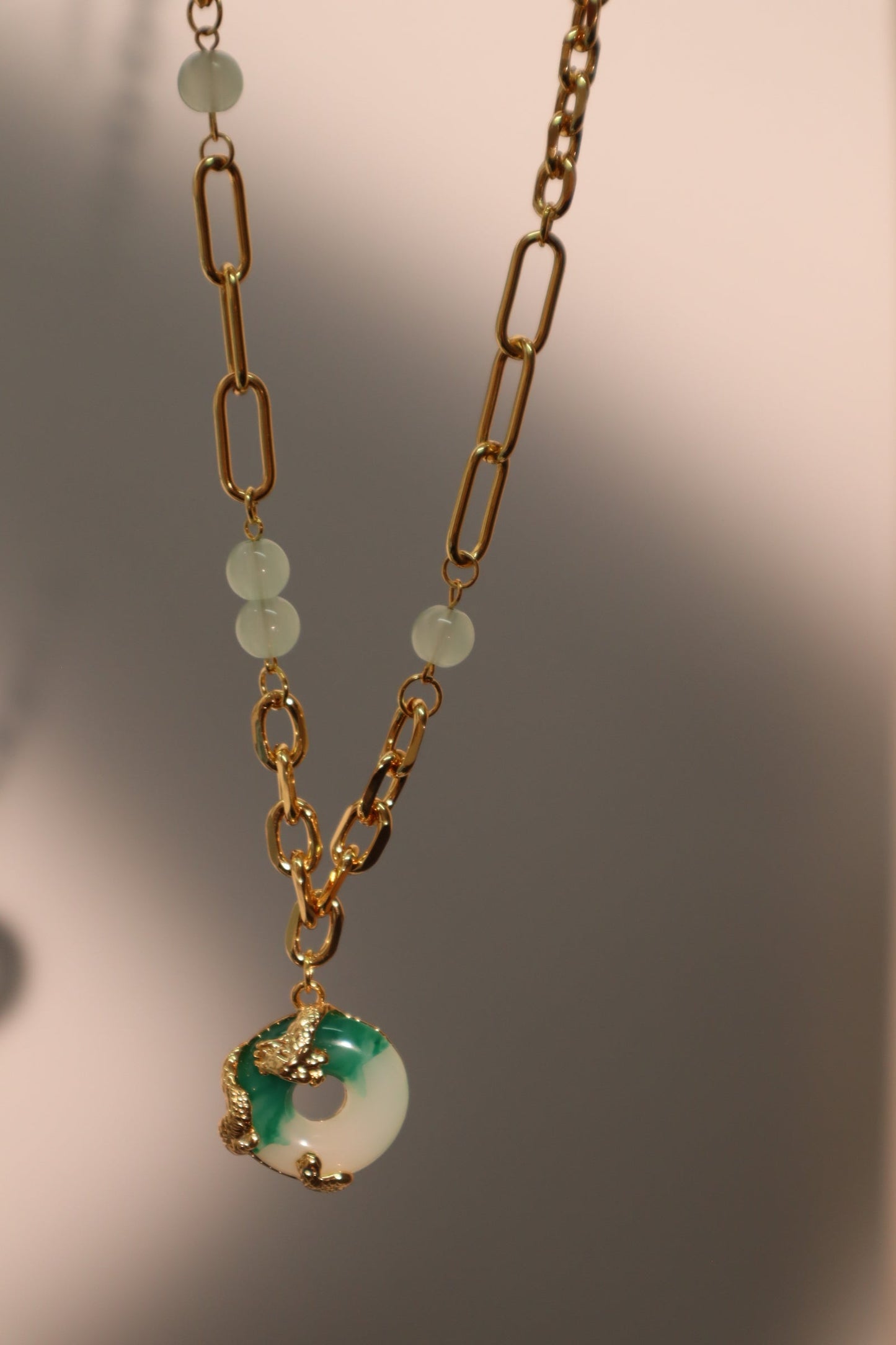 18K Real Gold Plated Jade Dragon Necklace (EARRINGS INCLUDED)