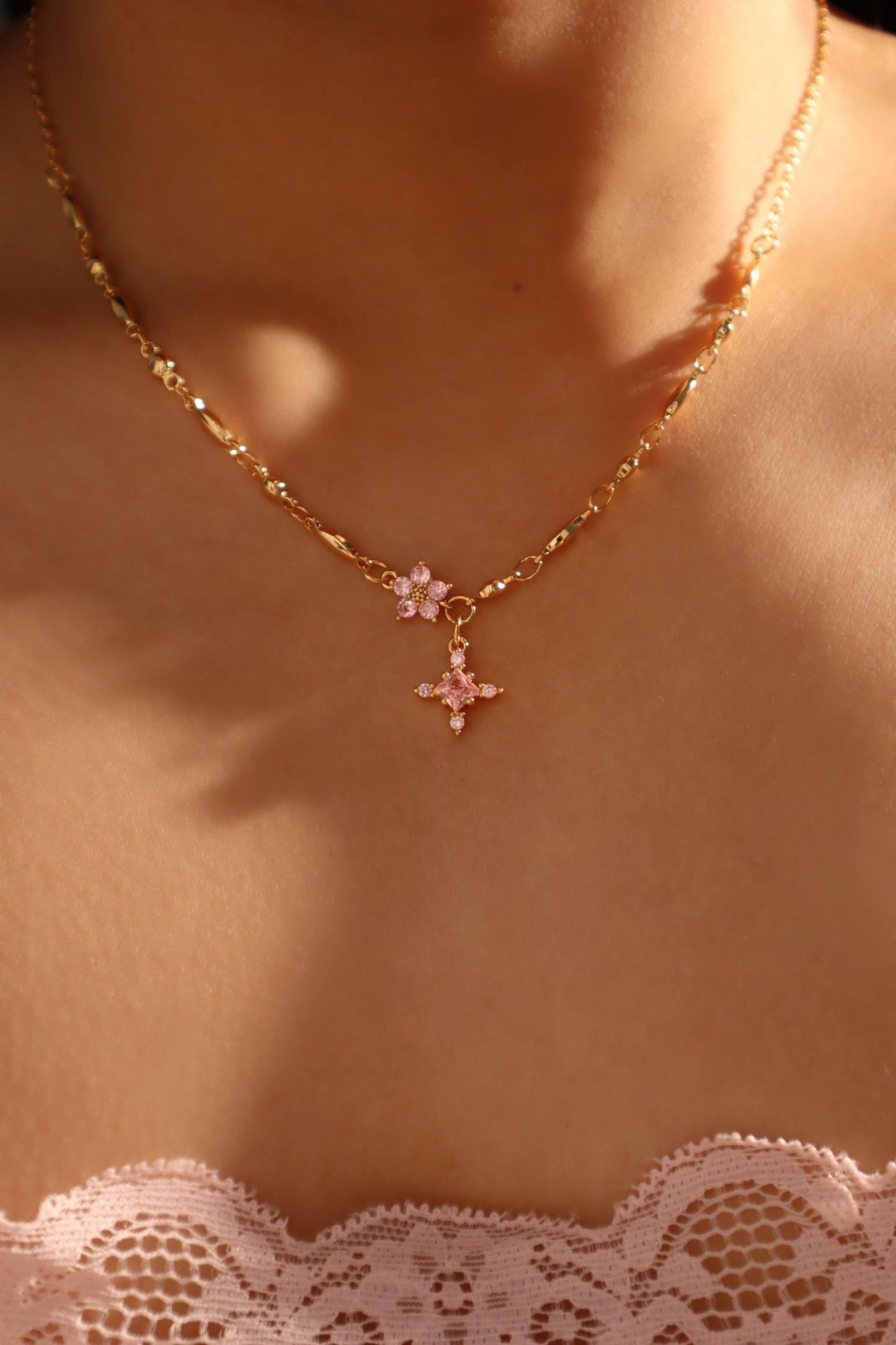 18K Real Gold Plated Tourmaline Starlight Cross Necklace