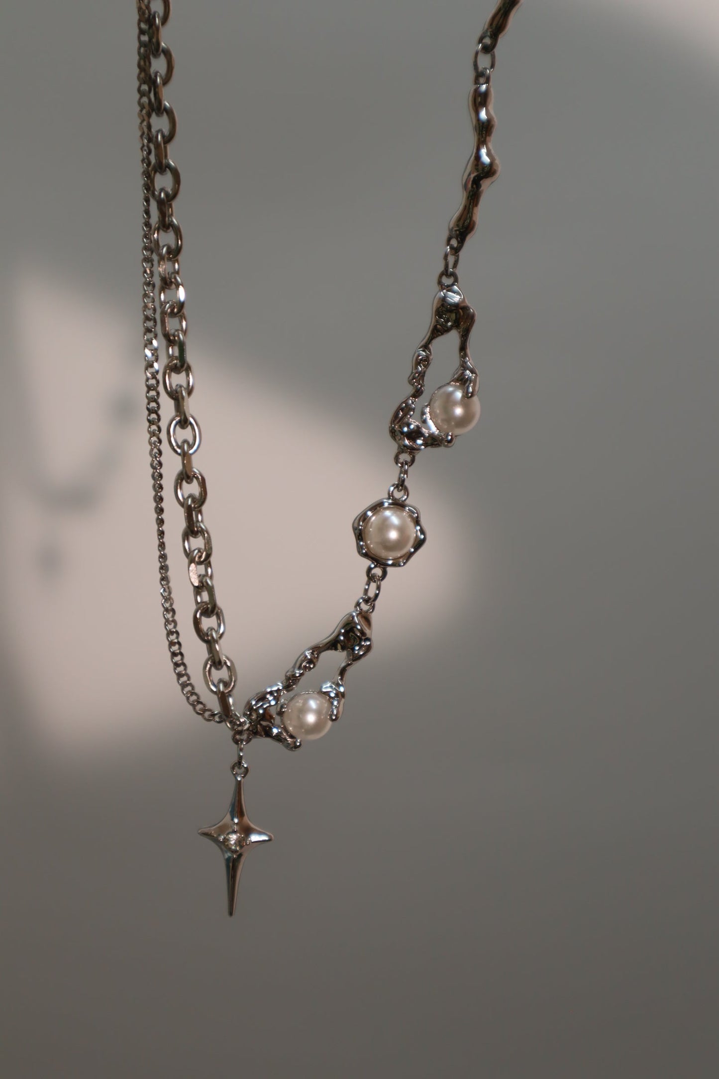 Palladium White Gold Plated Pearl Star Necklace
