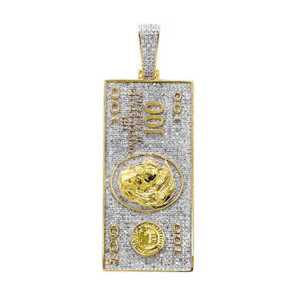 $100 Bill Diamond Pendant 1.00cttw 10K Yellow Gold