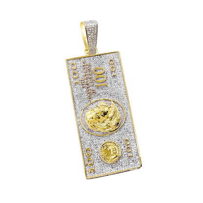 $100 Bill Diamond Pendant 1.00cttw 10K Yellow Gold