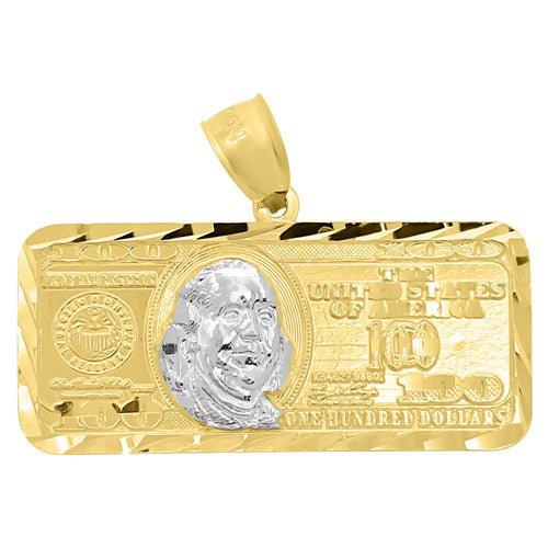 $100 Bill Horizontal DC 10K Yellow Gold Pendant