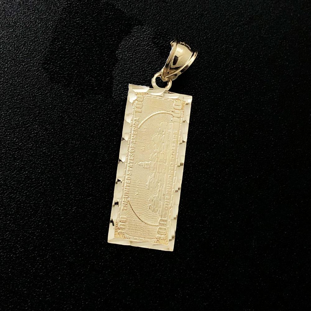 $100 Bill Small DC 10K Yellow Gold Pendant