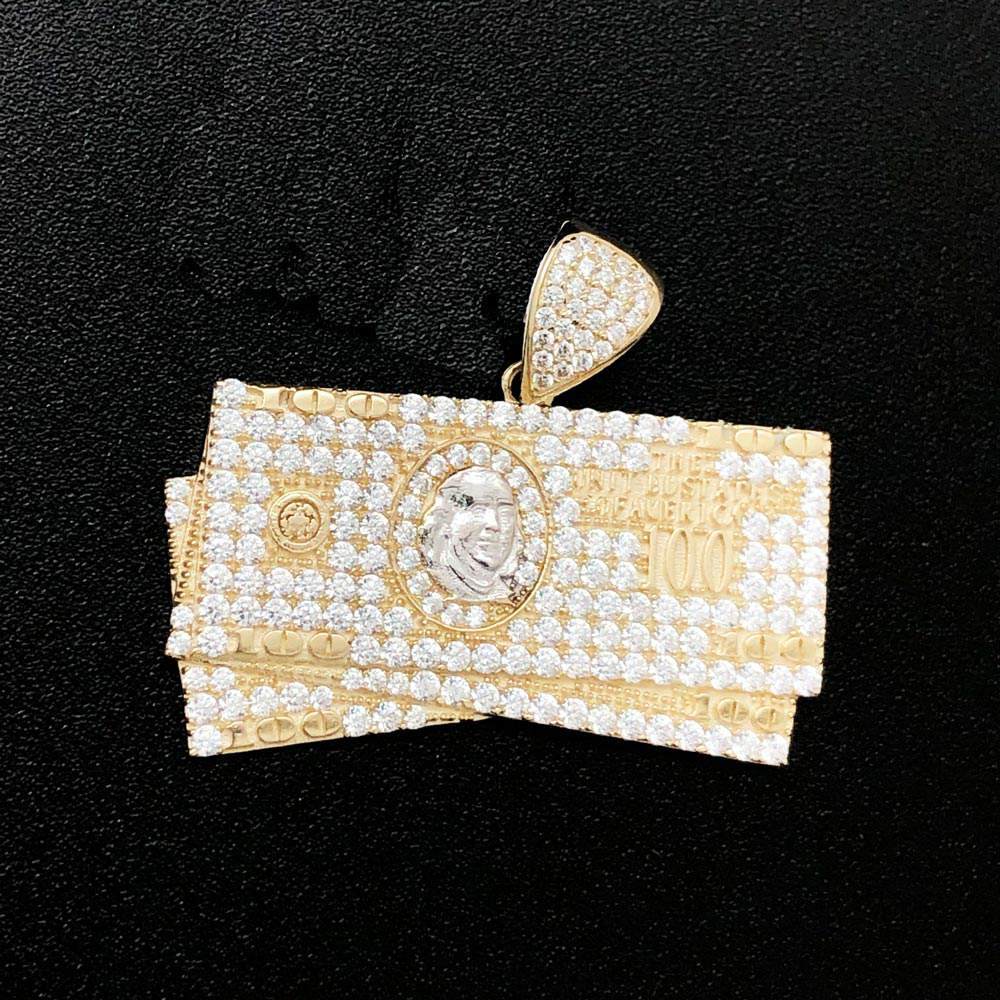 $100 Bill Stacks CZ 10K Yellow Gold Pendant