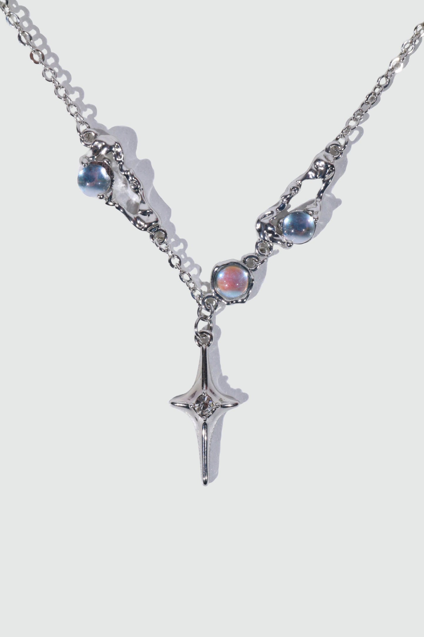 Palladium White Gold Plated Moonstones Star Necklace