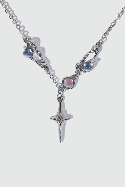 Palladium White Gold Plated Moonstones Star Necklace