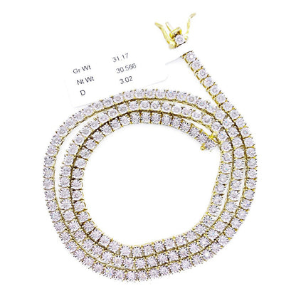 10K Yellow Gold Diamond Tennis Chain 3MM Miracle Setting