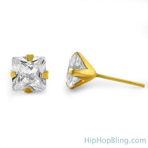10K Yellow Gold Round CZ Stud Earrings