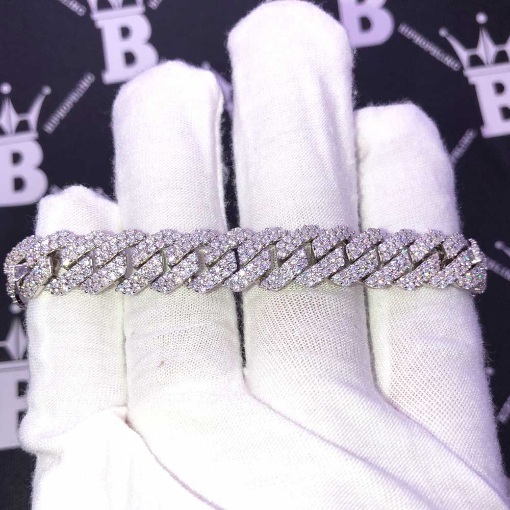 10MM Moissanite Iced Out Cuban Chain Sharp Link .925 Sterling Silver