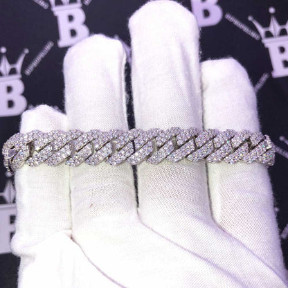10MM Moissanite Iced Out Cuban Chain Sharp Link .925 Sterling Silver