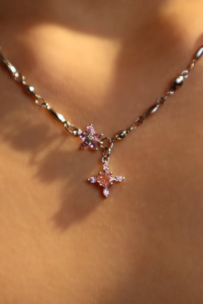 Palladium White Gold Plated Tourmaline Starlight Cross Necklace