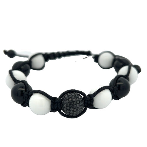 11MM Black & White .90cttw Diamond Disco Ball Bracelet .925 Sterling Silver